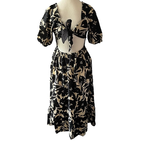 Who What Wear Cream Floral Women's XS Puff Elbow Sleeve Open Back Midi Dress - Picture 6 of 8